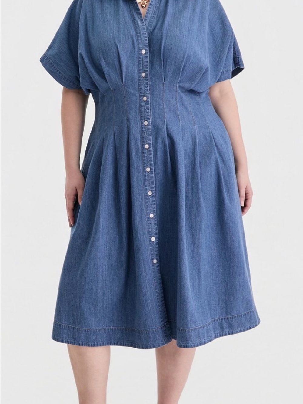 Button-Front Blue Denim Midi Dress